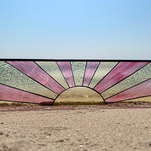 Pink and Gold SUNRISE STAINED GLASS Window, Rosy Sun Stained Glass, Ethereal Sun Decor, Transom Window, Custom Privacy Treatment, Sun Glass
