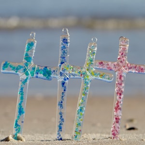 CROSS SUNCATCHER - Fused Glass - Ornament - Easter - Christmas -Shower Gift -Push Present