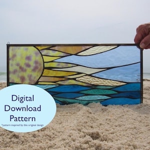 STAINED GLASS PATTERN, Sun Over Water Stained Glass Pattern, Digital Download Pattern, Sun Window, Sun Stained Glass Panel by SwellColors