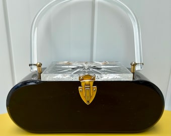 Rare 1950s Gilli Originals Lucite Handbag – Deeply Carved Floral Top