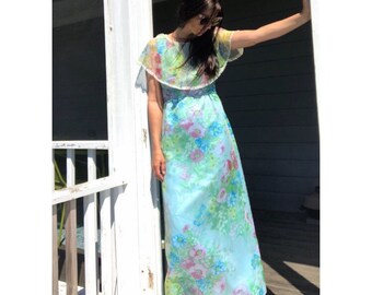 60s 70s Flower Child Dress -  Vintage  Long Maxi