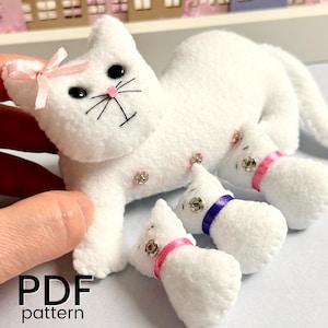 Molde de gato de feltro em PDF, molde para costura de gato, tutorial de brinquedo de pelúcia, costura à mão, faça você mesmo, molde de animal.