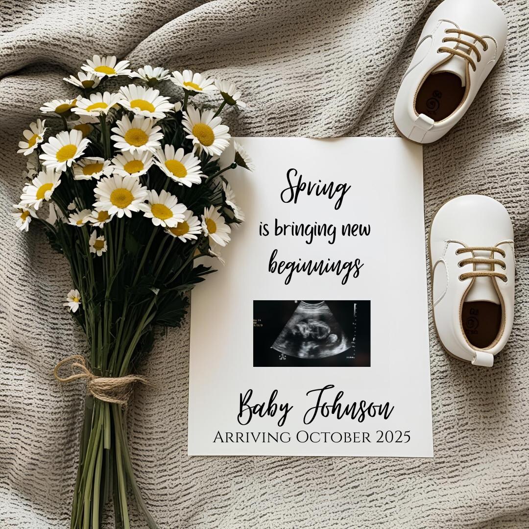 Spring Digital Pregnancy Announcement | Simple Editable Baby Reveal ...