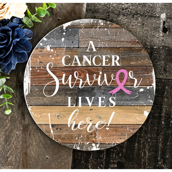 12" Round Door Hanger Sublimation Graphic (Clip Art, PNG Ready to Print) Digital Design Download - A Cancer Survivor Lives Here