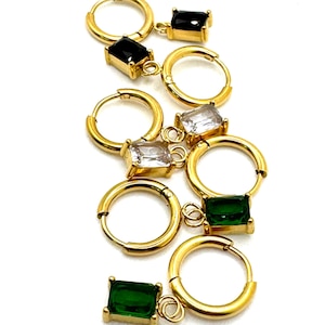Gold Hoop Earrings with Natural Stones Charms