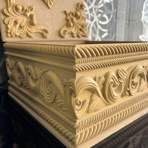 Unpainted Wood Carved Applique Onlay, 1 piece, Home Wall Decorations, Furniture Carving Art Decor