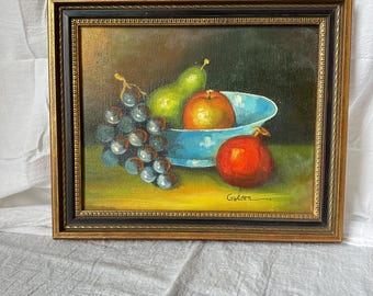 Vintage Original Oil Painting | Signed Fruit Still Life | Framed Canvas