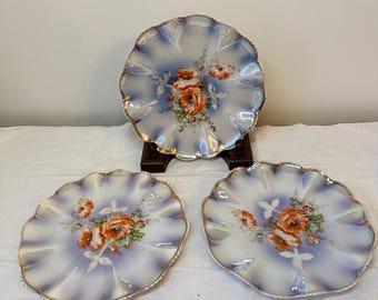 Antique Victoria Austria Plates Trio – Opalescent Floral Dessert Plates
