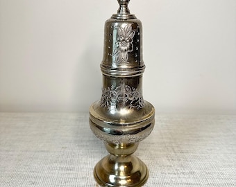 Vintage Silverplate Sugar Shaker | Ornate Floral Muffineer | Antique Style Powdered Sugar Caster