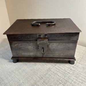 Antique Iron Strong Box • Victorian Document Chest with Wrought Handle