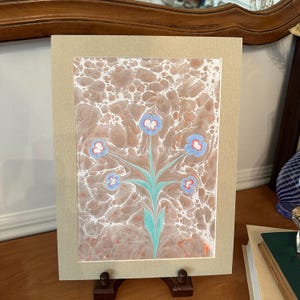 Original Turkish Ebru Art – Hand-Painted Marbled Floral Design – Early Y2K, “Whispers of the Garden”, One-of-a-Kind Collector’s Piece