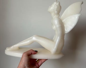 Vintage Fairy Candle – Large Sculptural Wax Figurine, Cottagecore Decor