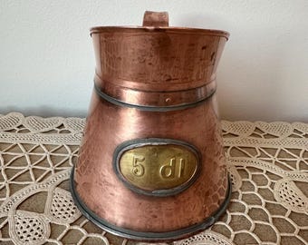 Vintage Swedish Copper Measuring Pitcher, Rustic Kitchen Decor