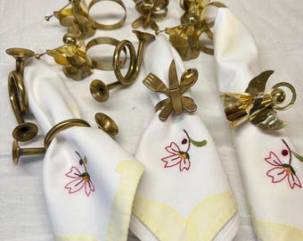 Vintage Brass Napkin Ring Set | MCM Holiday Angel, Horn, Cutlery