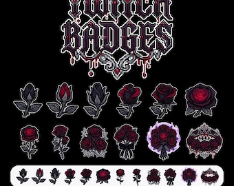 Insignias de suscriptor de Twitch de Vampire Rose / 12 gráficos de arte pixelado floral gótico espeluznante para transmisiones