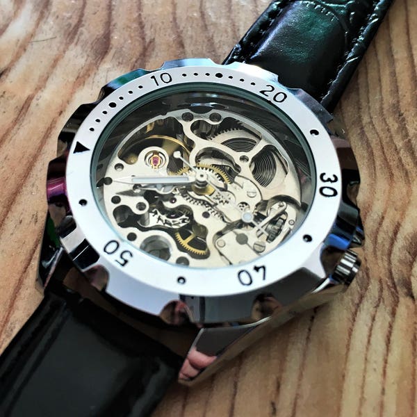 Personalized watch, skeleton watch, watches for women, watches for men, groomsmen gift, groomsmen watch, mens skeleton watch, leather watch