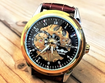 Personalized watch, skeleton watch, watches for women, watches for men, groomsmen gift, groomsmen watch, mens skeleton watch, leather watch