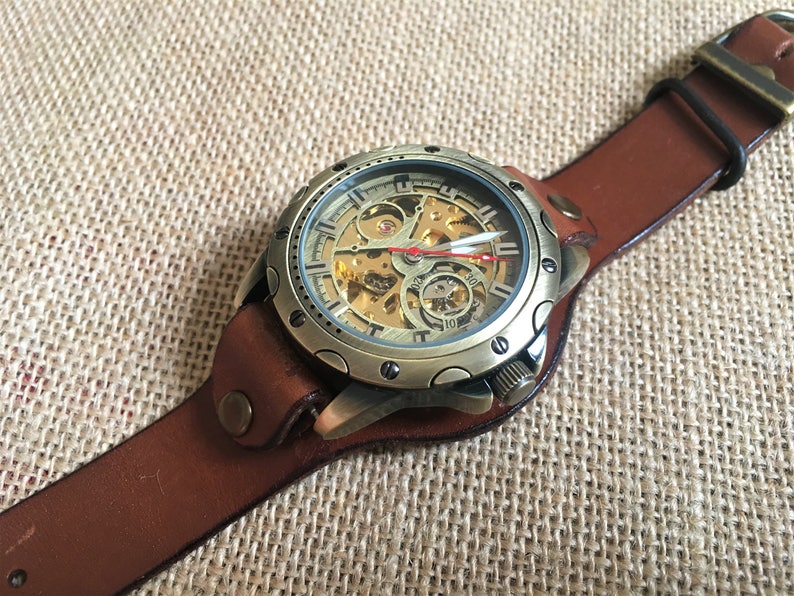 Engraved Skeleton Pocket Watch Personalized Watch With Gift Box Brass