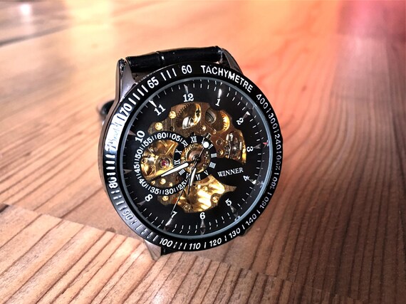 Engraved watch, Personalized watch, Skeleton watch