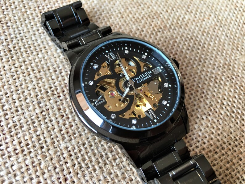 Personalized Engraved Wrist Watch Black and Brass Color Etsy