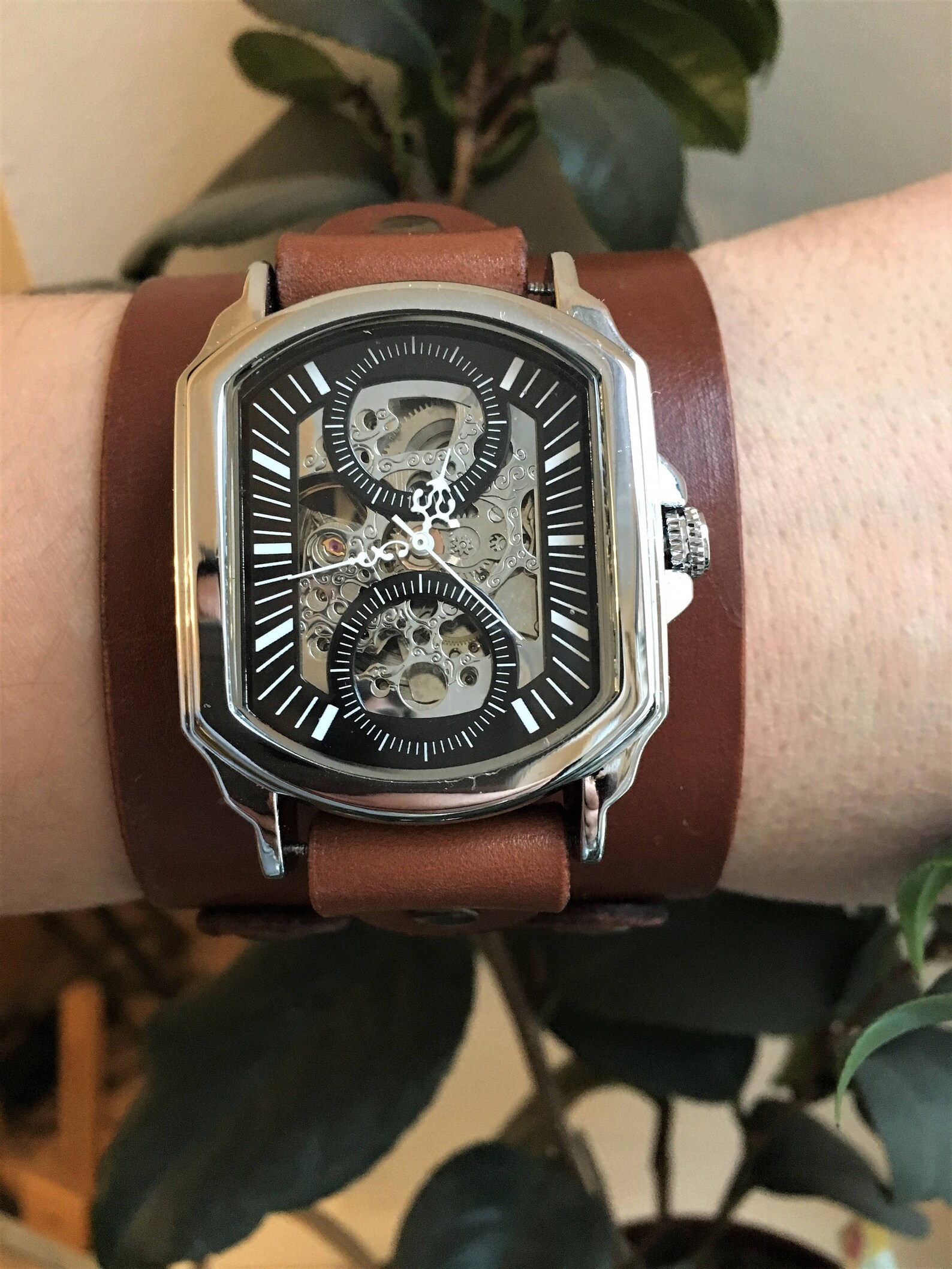 Leather Watch Band/skeleton Watch/leather Watch Strap/genuine Leather