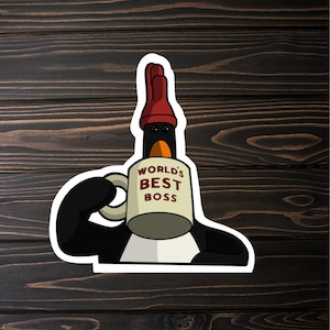 Pegatinas de vinilo personalizadas y únicas a prueba de agua de Feathers McGraw “El mejor jefe del mundo” para exteriores e interiores de 3 pulgadas
