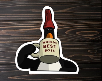 Feathers McGraw inspired “Worlds Best Boss” Custom Unique, Best Seller, Fan Favorite, Top Selling, Water Proof Vinyl indoor, outdoor