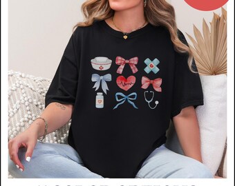 Nurse T-Shirt Comfort Colors, Nurse Coquette Bow Shirt, Nursing School Student Girlcore Gift, Nurse Life Aesthetic New Nurse Graduation Gift