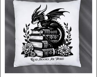 Dragon Accent Pillow, Fantasy Book Decor, Gothic Reader Gift