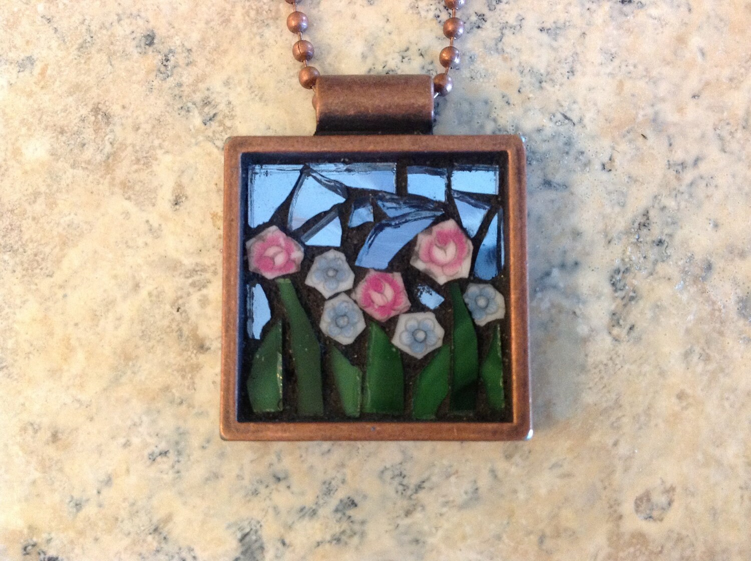 Glass Mosaic Flower Garden Necklace Etsy