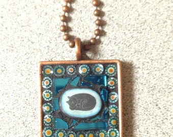 Stained Glass Mosaic Kitty Necklace