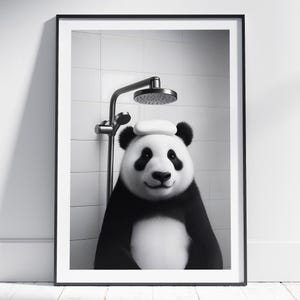 Funny Panda Shower Print: Black and White Bathroom Art (Digital Download)