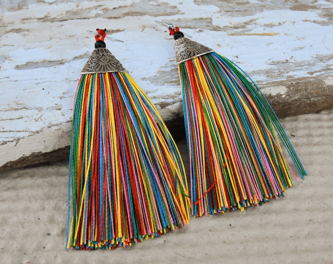 Multicolor Tassel Earrings Trendy Earrings Statement Etsy