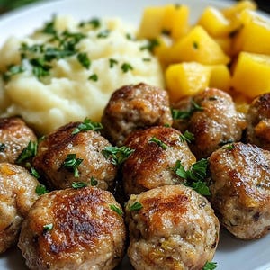Melhor receita de almôndegas douradas com purê de batatas e abóbora assada para baixar.