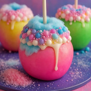 Colorful Candy Apples with Cotton Candy