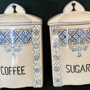 Antique Art Deco Czech Stencil Ware Large Kitchen Canisters Storage Coffee Sugar Pots RARE!