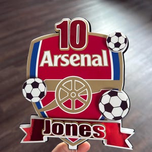 Arsenal Soccer Team Cake Topper: 3D Layered Design