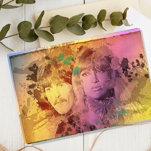 Tarjeta de felicitación con retrato de George Harrison en acuarela retro: idea de regalo artístico