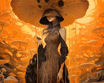 Soma Goddess Print: Psychedelic Mushroom Art Nouveau Portrait