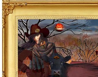 Cowgirl Giclee Print: Halloween Western Art