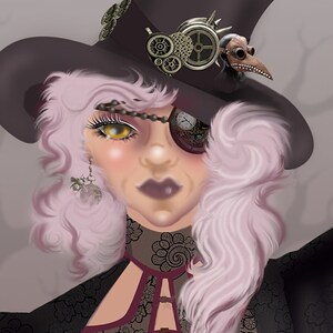 Gothic Steampunk Wall Art Download, Witchy Victorian Portrait Print, Boho Dark Fantasy Decor, Unique Gift for Steampunk Lovers