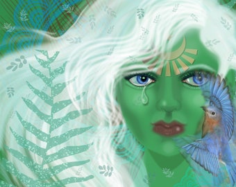 Green Goddess Gaia Print / Pagan Mythology / Gaia Goddess Art / Psychedelic Goddess /Art Portrait