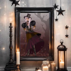 Gothic Steampunk Wall Art Download, Witchy Victorian Portrait Print, Boho Dark Fantasy Decor, Unique Gift for Steampunk Lovers