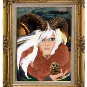 Pagan Female Art | Antlered Goddess Artwork | Woodland Goddess Art | Wiccan Priestess Art | Digital Goddess. Print | Divine Feminine Art