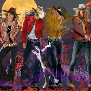 Cowgirl Kunstwerk Gruppe von Cowgirls Western Art