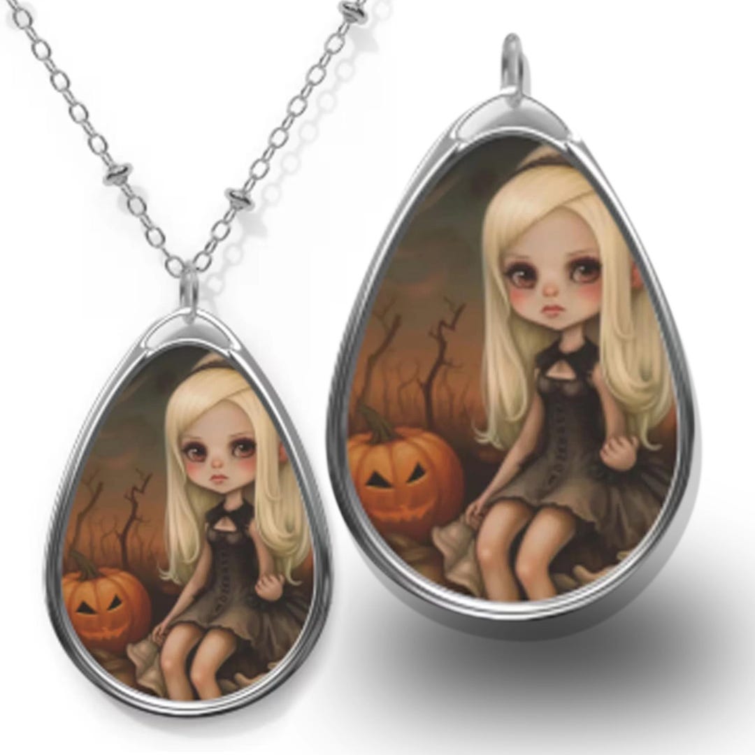 Pumpkin Witch Portrait Necklace: Creepy Halloween Pendant - Etsy