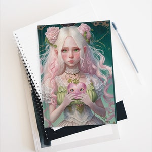 Pop Surrealism Art Journal, Creepy Cute Ruled Notebook, Big Eye Hard Back Journal, Pink Goth Journal