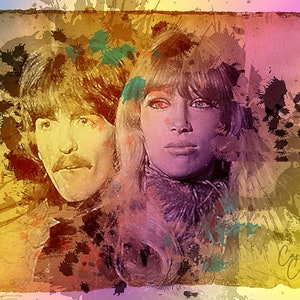George Harrison Watercolor Portrait Print, Beatle Themed Wall Art, George and Patti, Famous Beatle