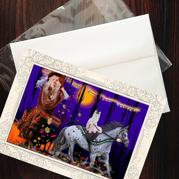 Blank Note Card Gypsy Cowgirl Card Halloween Cowgirl Card Gypsy Cowgirl with Dappled Pony Halloween Cowgirl Note Card Blank
