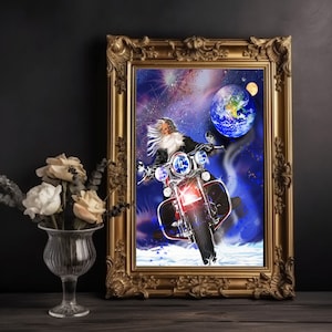Harley Astral Traveler Digital Print, Cosmic Traveler On Harley, Wall Art